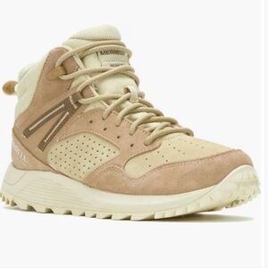 NWT Merrell Womens Wildwood Mid Waterproof Lace Up Hiking Shoes Tan/Reed Size 8